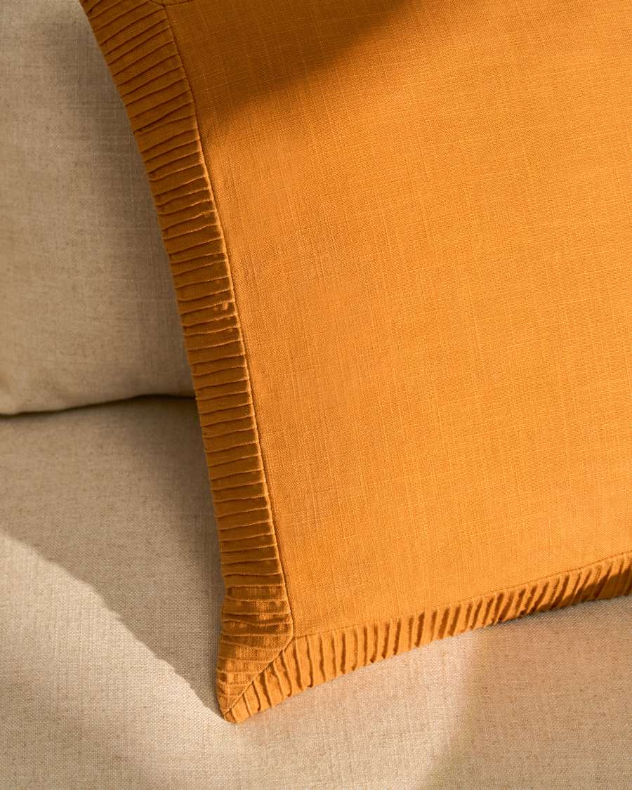 Luadia cotton cushion cover with orange pleated detail 50 x 50cm