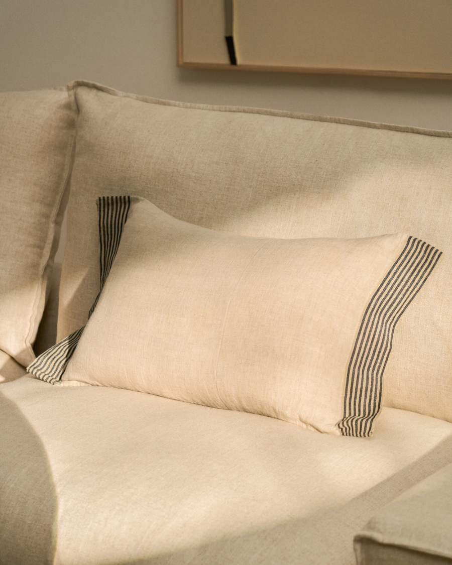 Disea beige linen cushion cover with black striped detail 40 x 60 cm