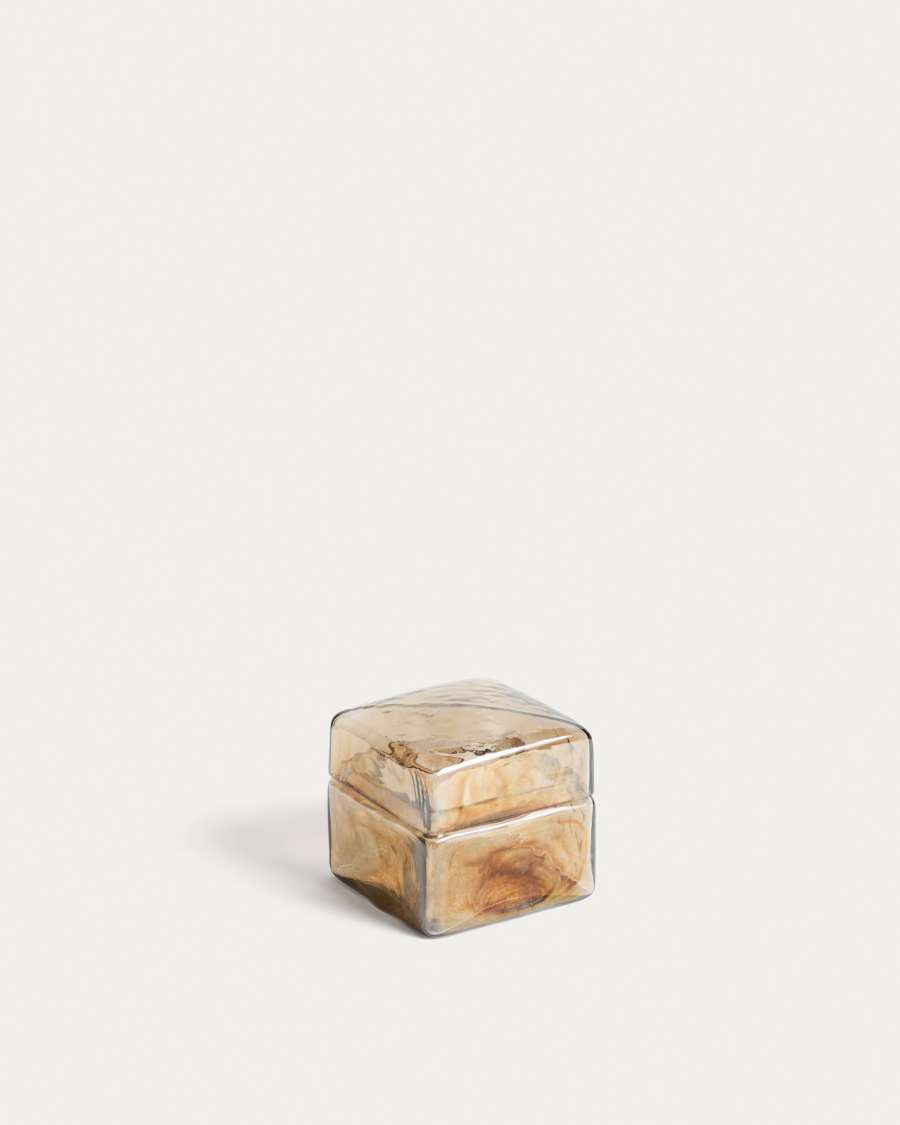 Aveli iridescent beige glass decorative box 9 x 9 cm