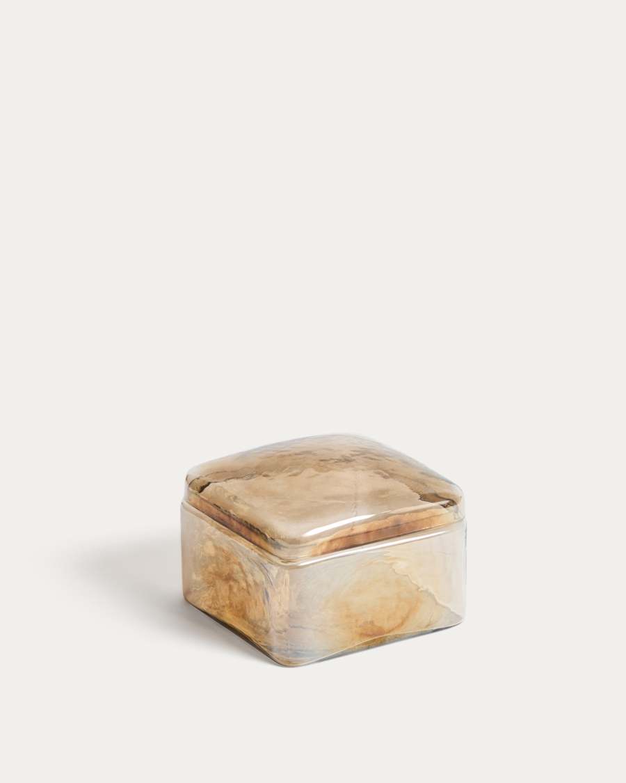 Aveli iridescent beige glass decorative box 14 x 14 cm
