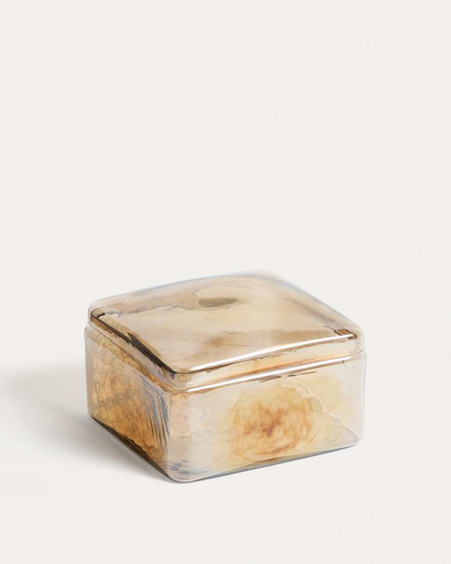 Aveli iridescent beige glass decorative box 19 x 19 cm