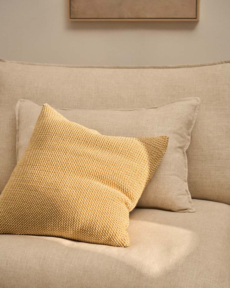 Narida mustard 100% cotton jacquard cushion cover 50 x 50cm