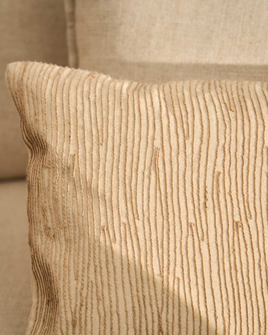 Belae ecru cotton cushion cover with beige jute embroidery 40 x 60cm