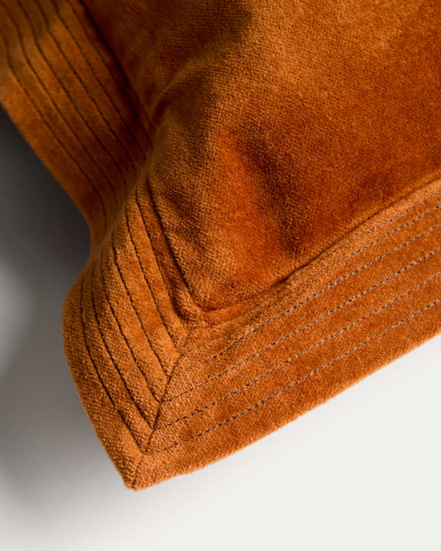 Ladira velvet cushion cover with piping and orange embroidered detailing 45 x 45 cm