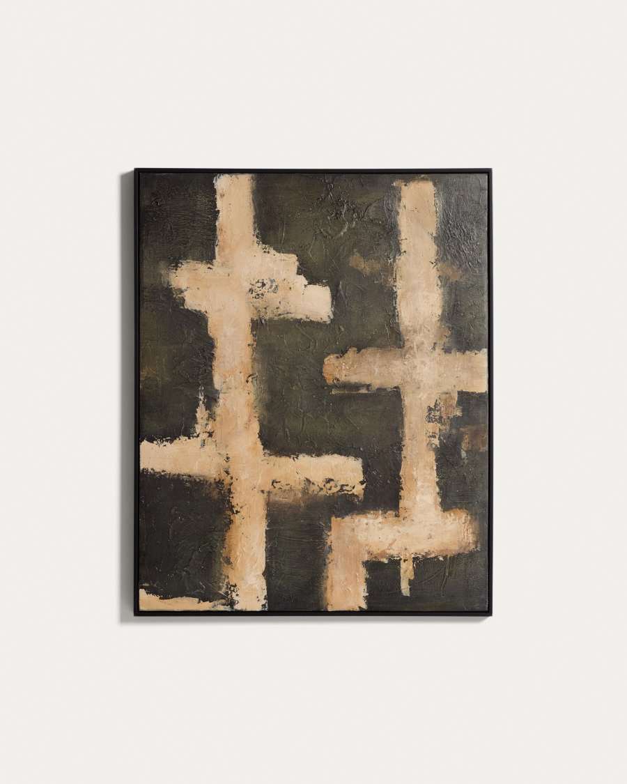 Emeri hand-painted abstract picture in olive green and beige 80 x 100cm