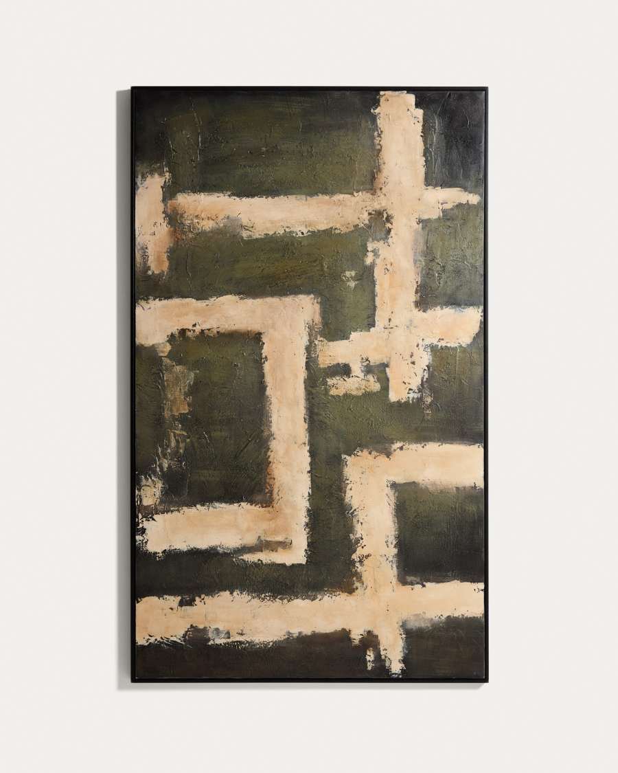 Emeri hand-painted abstract picture in olive green and beige 120 x 200cm