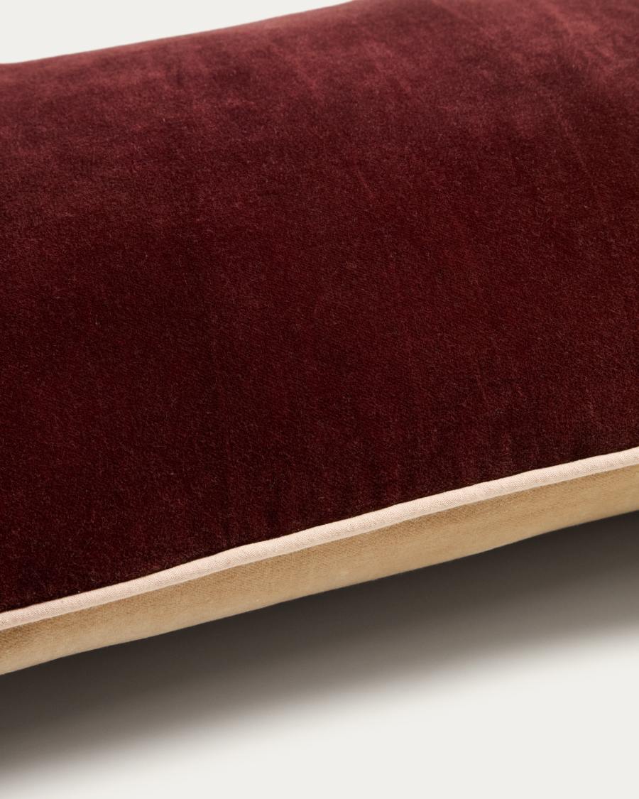 Ovelin maroon and ecru velvet cushion cover 30 x 50 cm
