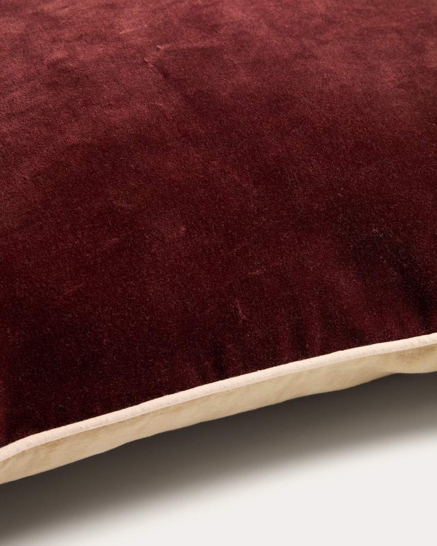 Ovelin maroon and ecru velvet cushion cover 45 x 45 cm