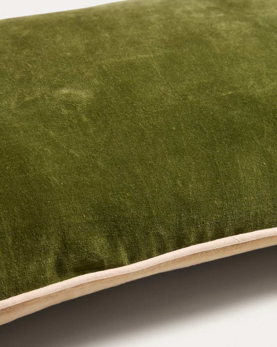Ovelin green and ecru velvet cushion cover 30 x 50 cm