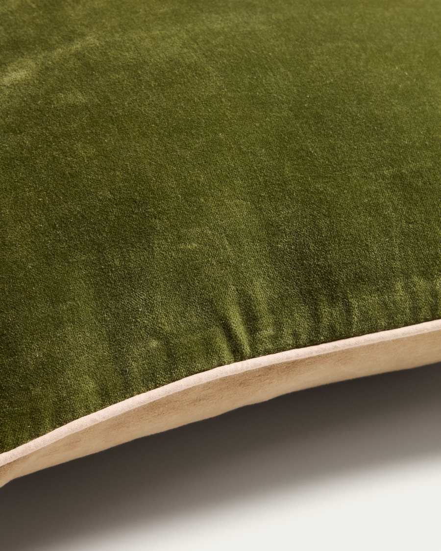 Ovelin green and ecru velvet cushion cover 45 x 45 cm