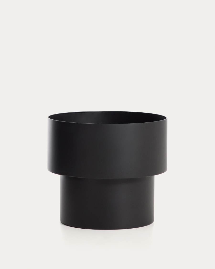Mash round metal planter in black Ø41