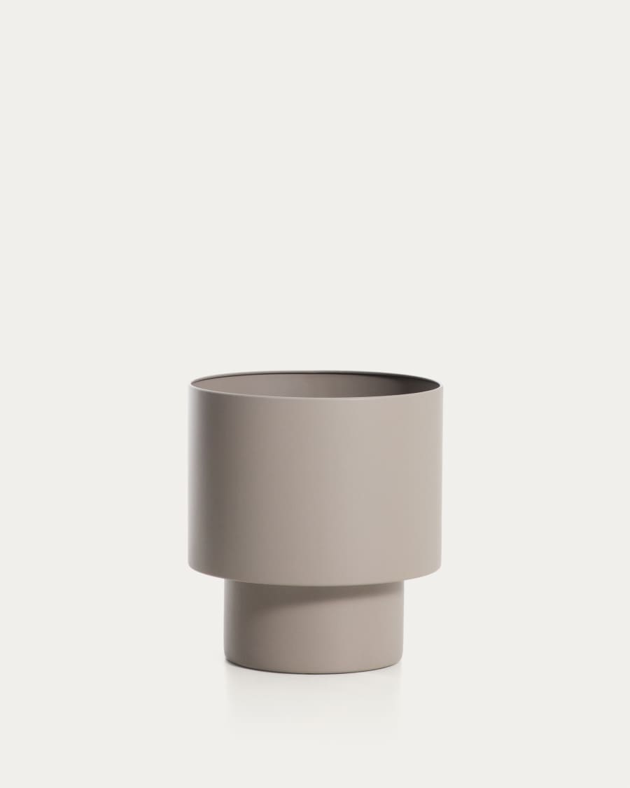 Mash round metal planter in taupe Ø28