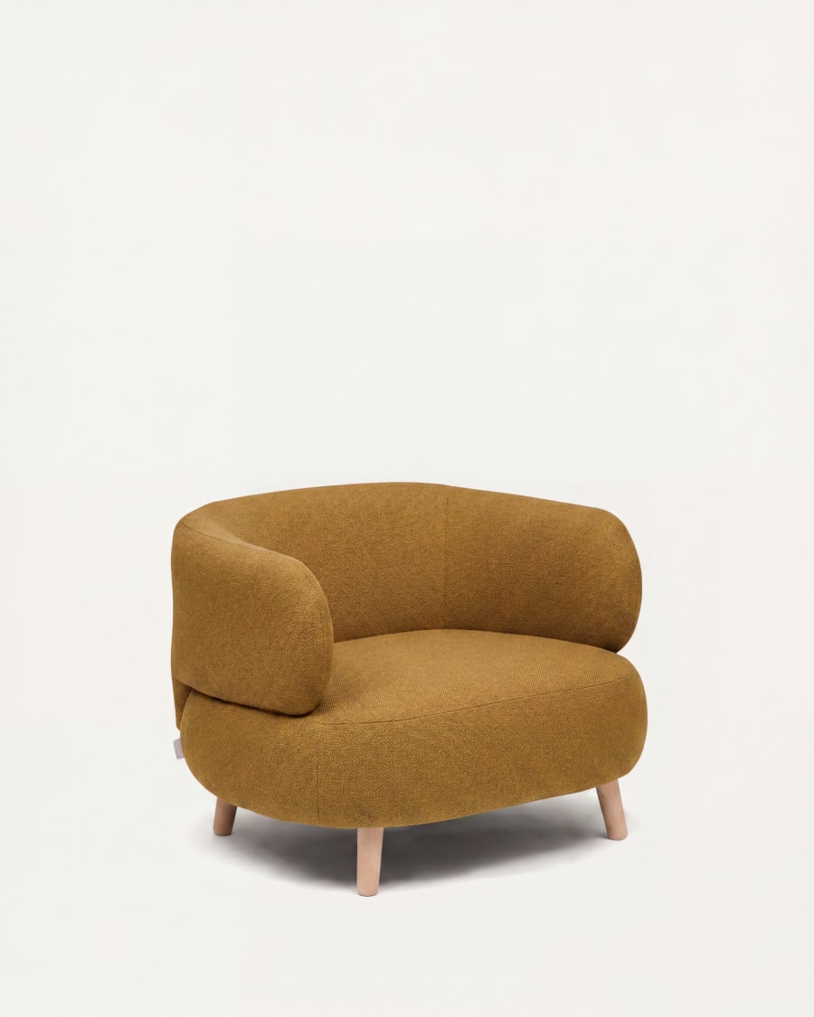Luisa mustard armchair with solid beech wood legs 90 cm