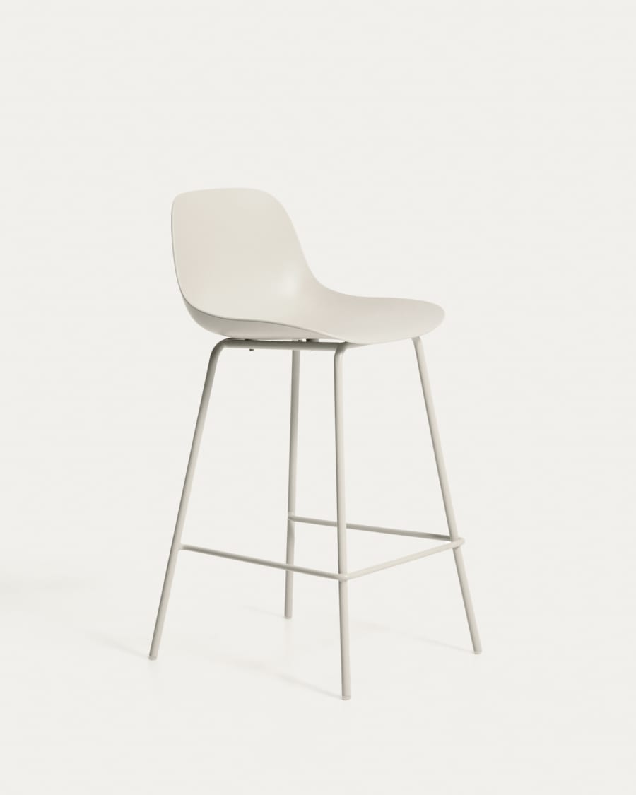 Beiger Hocker Altea mit Stahlbeinen mit beigem Finish, 65 cm