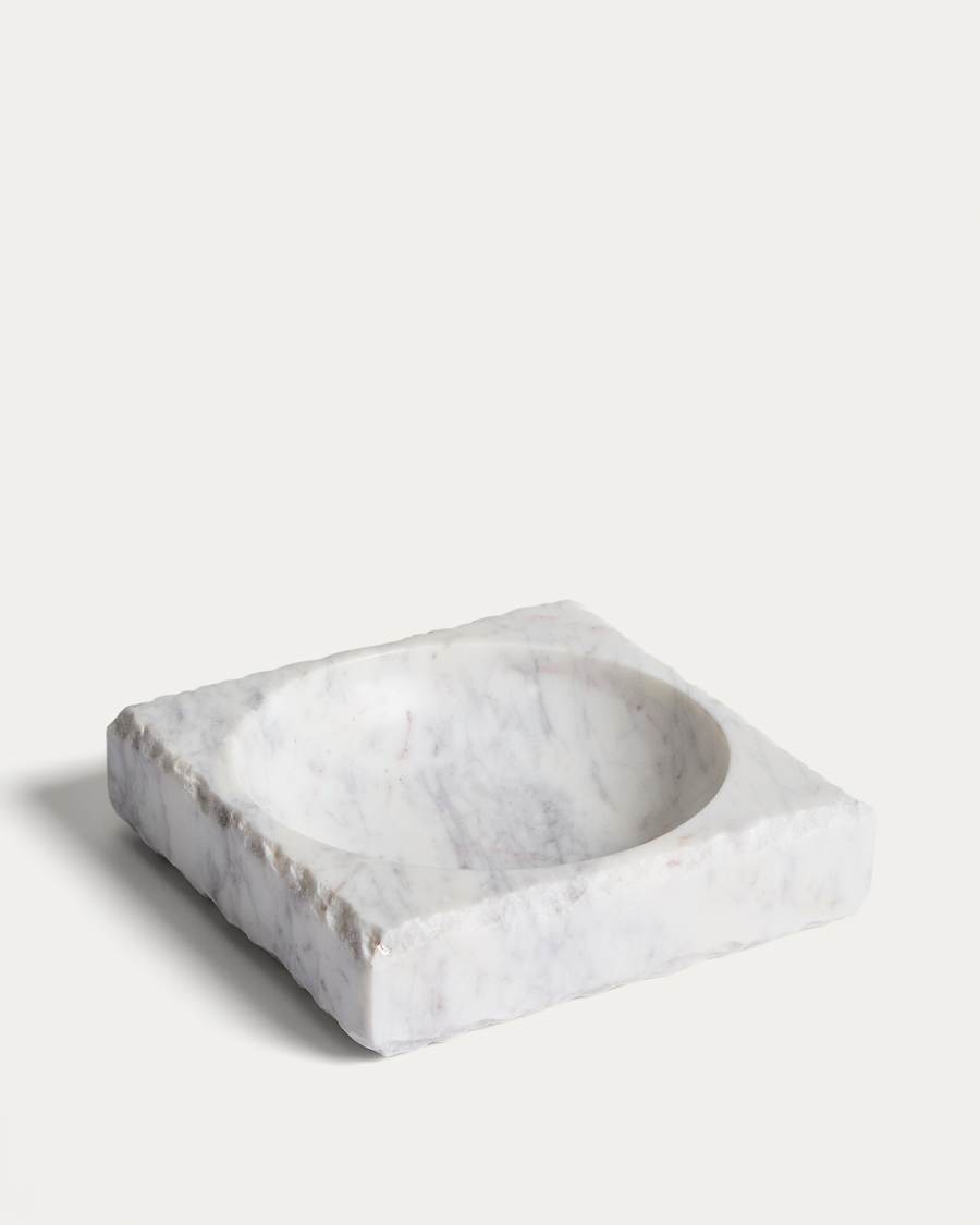 Vemi decorative white marble tray with raw finish 20 x 20 cm
