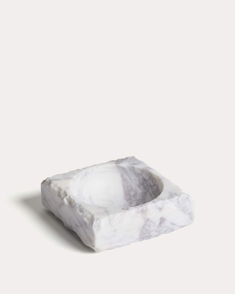 Vemi decorative white marble tray with raw finish 15 x 15 cm