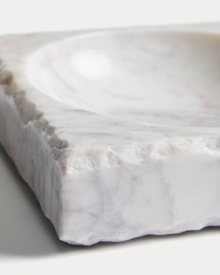 Vemi decorative white marble tray with raw finish 20 x 20 cm