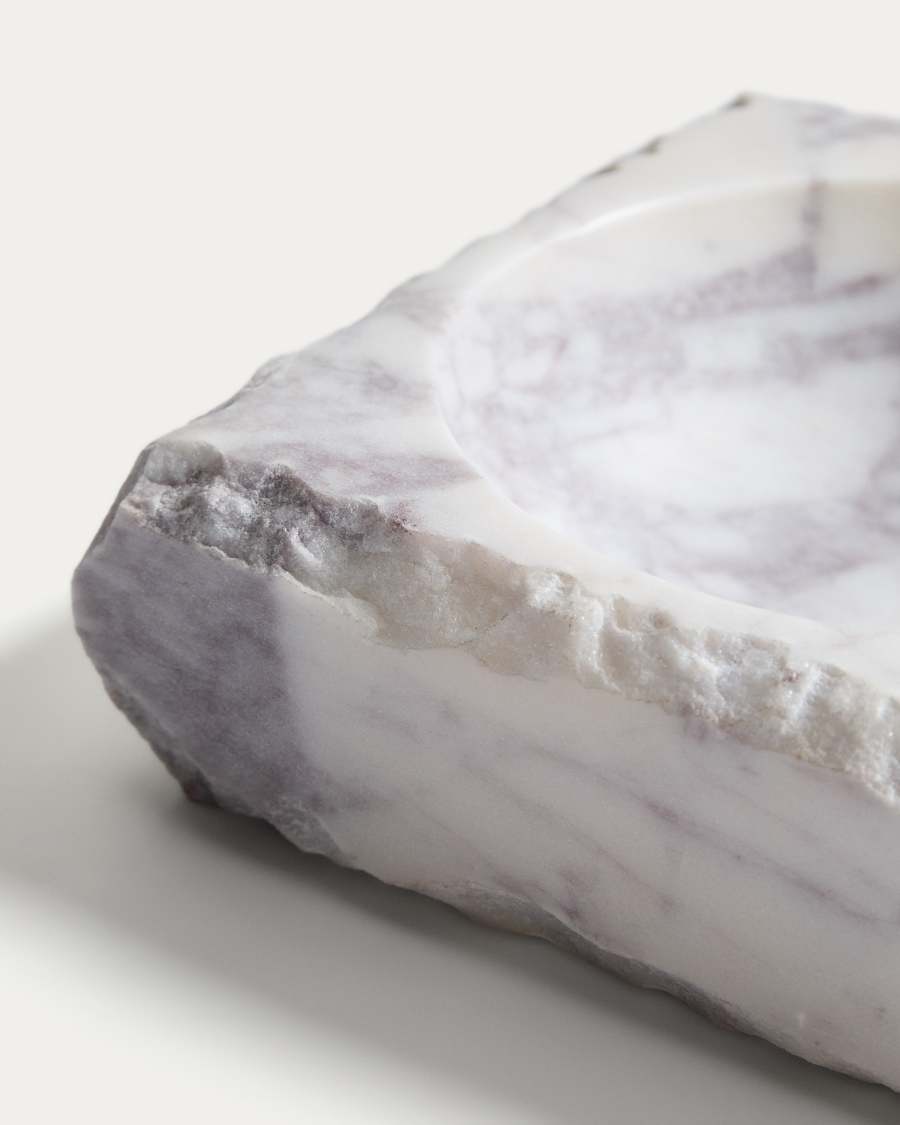 Vemi decorative white marble tray with raw finish 15 x 15 cm