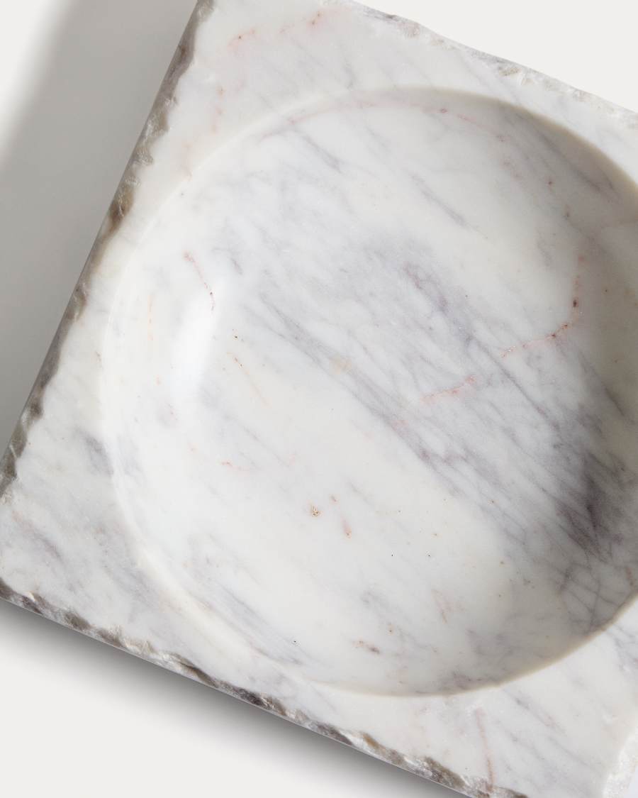 Vemi decorative white marble tray with raw finish 20 x 20 cm