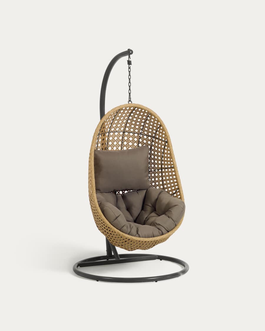 Cira hanging armchair with dark grey base with natural finish