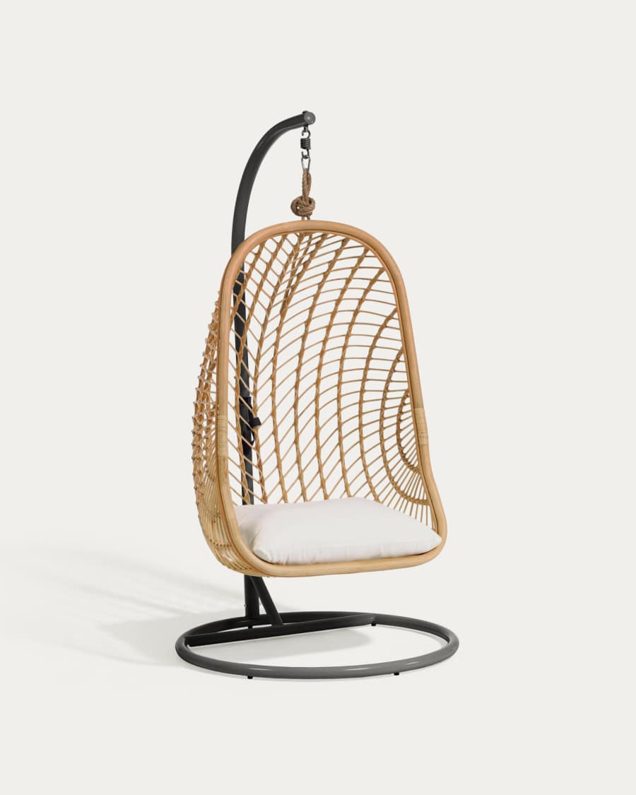 Ekaterina dark grey hanging armchair with foot in rattan