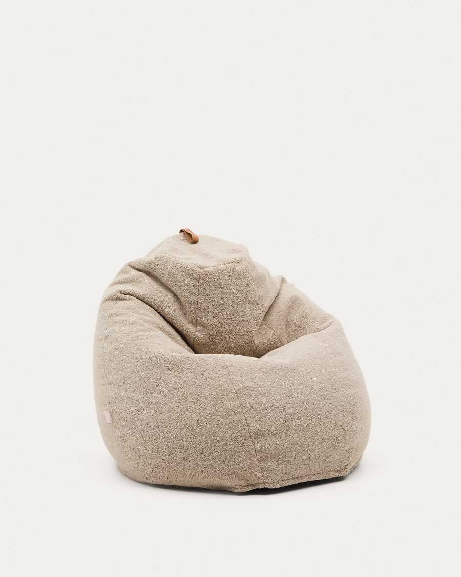 Vicka pouffe in beige bouclé, Ø 70 cm