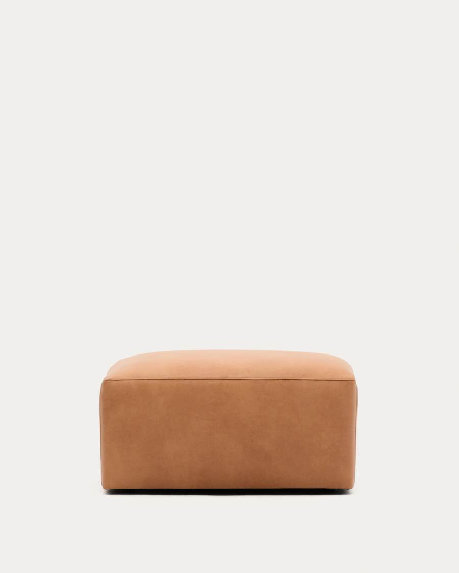 Blok brown leather footstool 90 x 74 cm