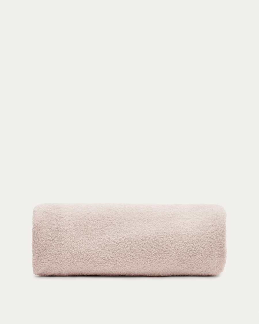 Kaeli footrest cover in pink bouclé Ø 120 cm
