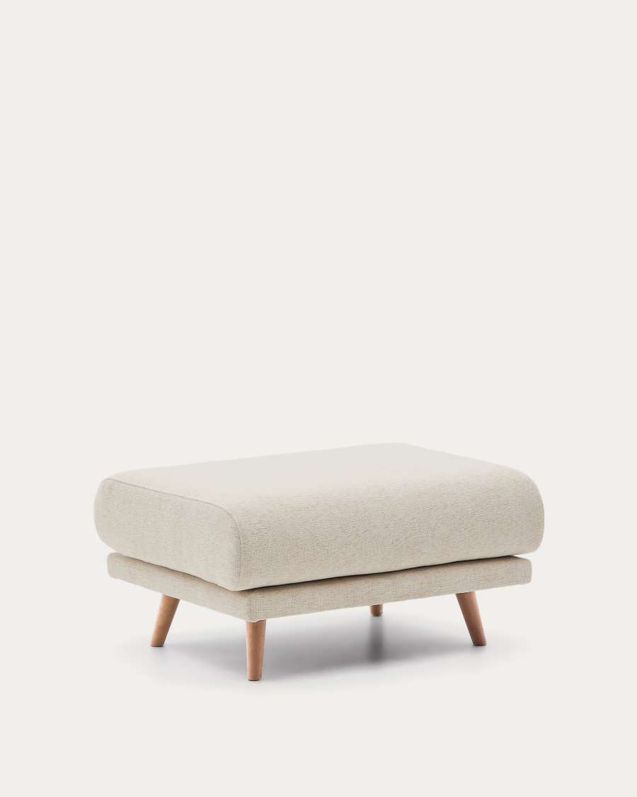 Karin footrest in beige chenille with solid beech wood legs in natural colour finish 90 x 70 cm