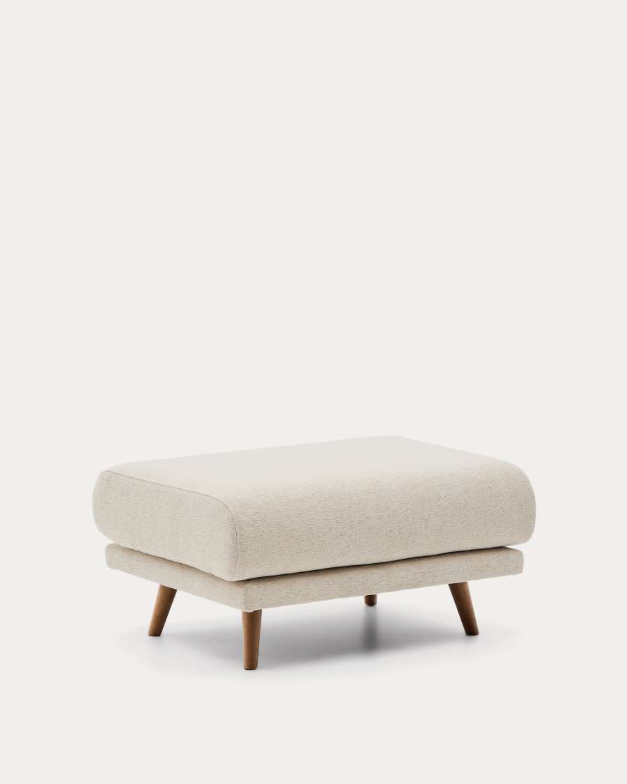 Karin footrest in beige chenille with solid beech wood legs in walnut-tone finish 90 x 70 cm
