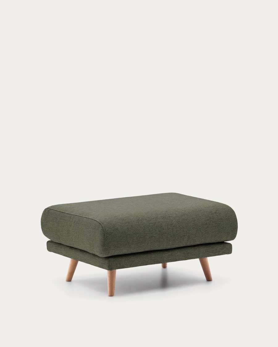 Karin footrest in dark green chenille with solid beech wood legs 90 x 70cm