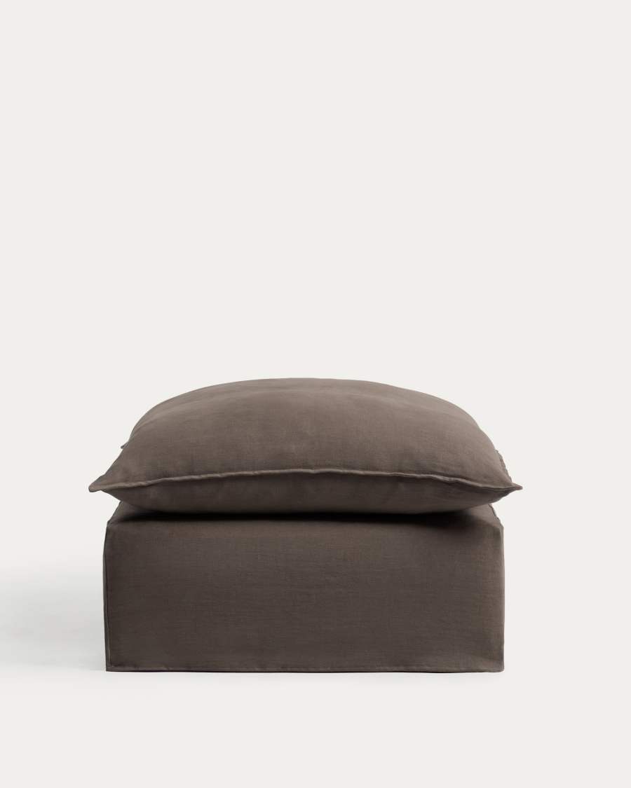 Anarela 100% taupe linen end pouffe with removable cover 90 x 107cm FSC Mix Credit