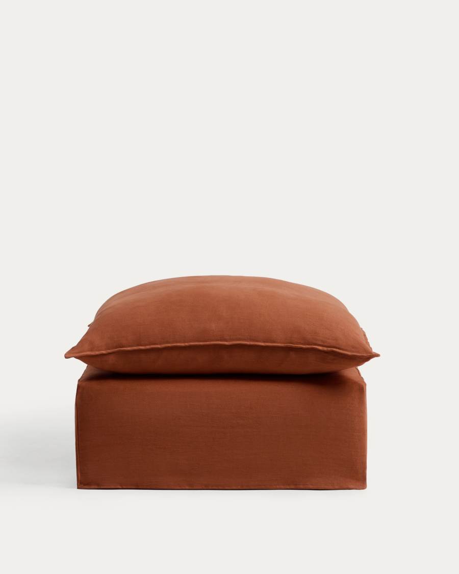 Anarela 100% terracotta linen end pouffe with removable cover 90 x 107cm FSC Mix Credit