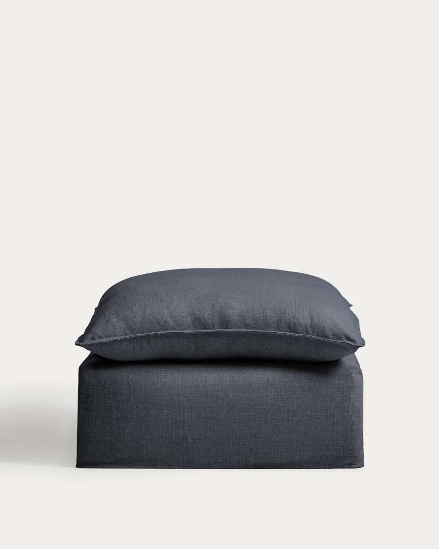 Anarela dark grey linen and viscose end pouffe with removable cover 90 x 107cm FSC Mix Credit