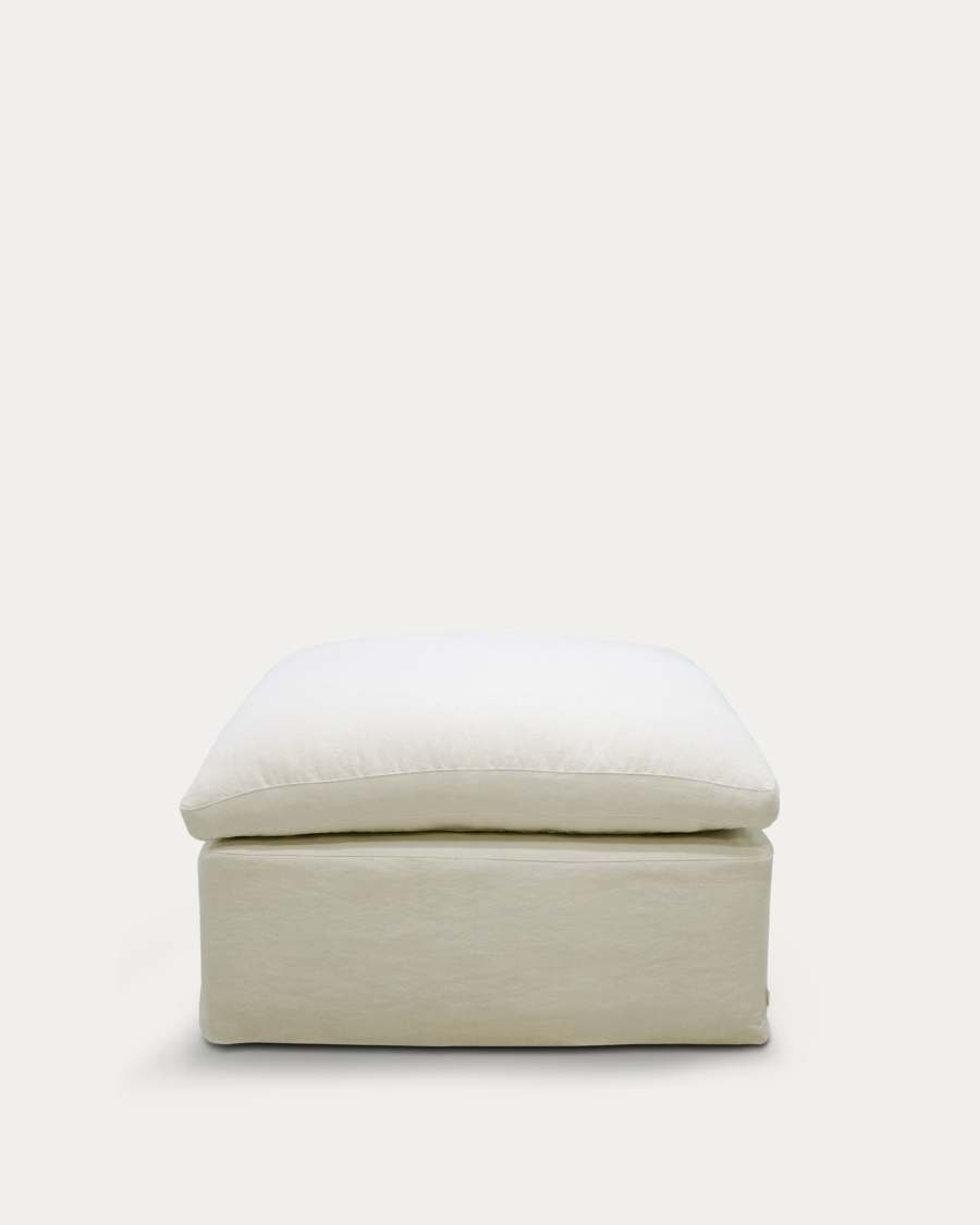 Zenira beige cotton and linen footrest cover 90 x 90cm