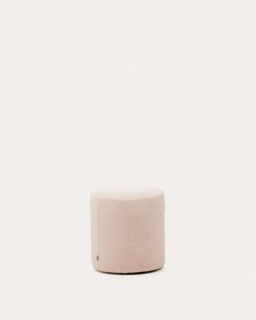 Kaeli footrest with removable cover in pink bouclé Ø 43 cm