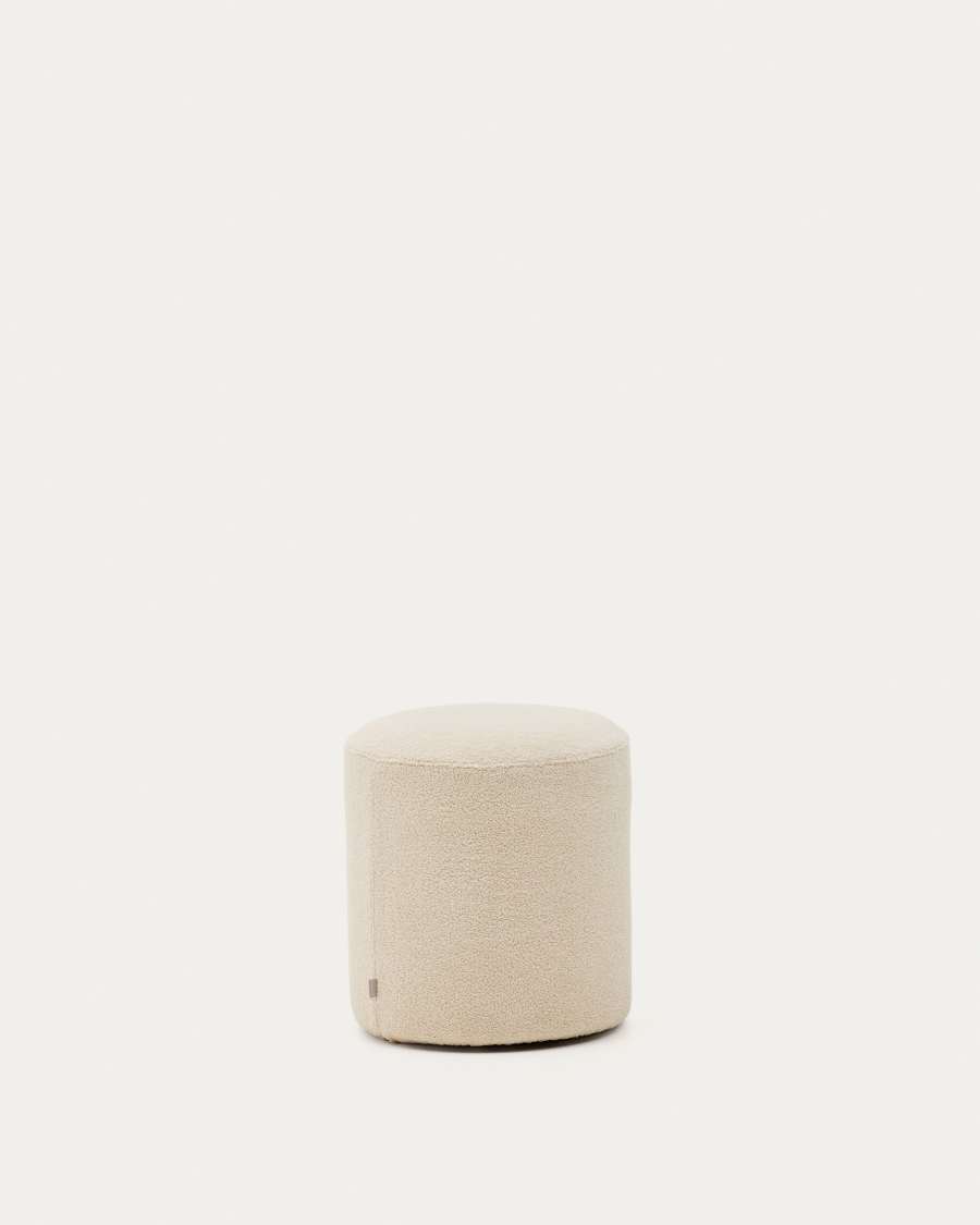 Kaeli footrest with removable cover in ecru bouclé Ø 43 cm