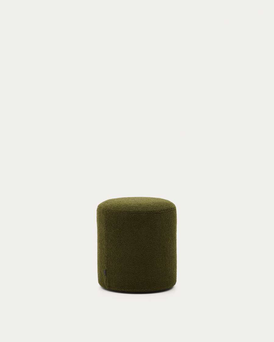Kaeli footrest with removable cover in green bouclé Ø 43 cm