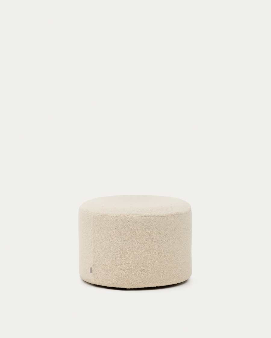 Kaeli footrest with removable cover in ecru bouclé Ø 60 cm