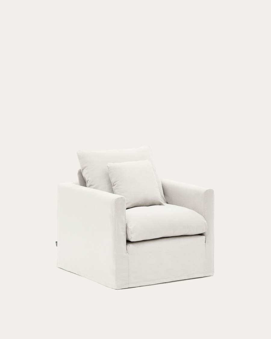 Nora armchair cover in ecru linen and cotton 92cm