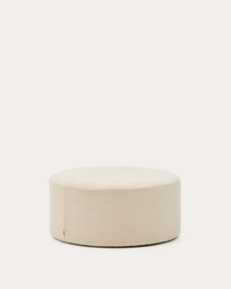 Kaeli footrest with removable cover in ecru bouclé Ø 90 cm