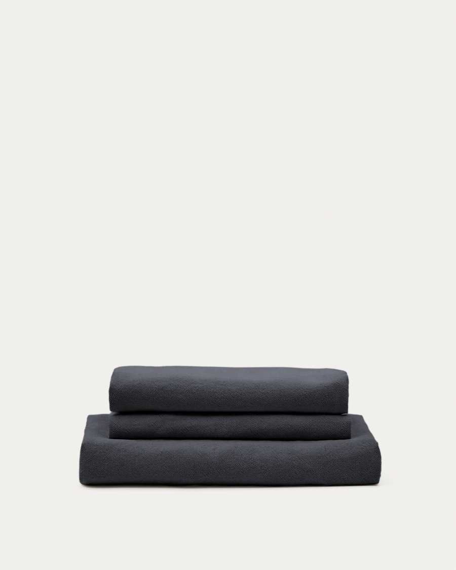 Nora 4-seater sofa cover in anthracite grey linen and cotton