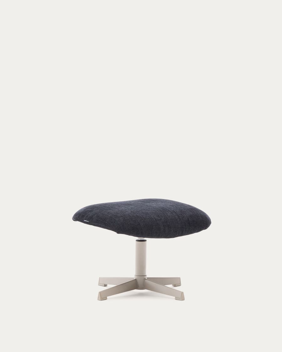 Teryl swivel footrest in blue chenille and metal with a grey finish FSC™ 100%.