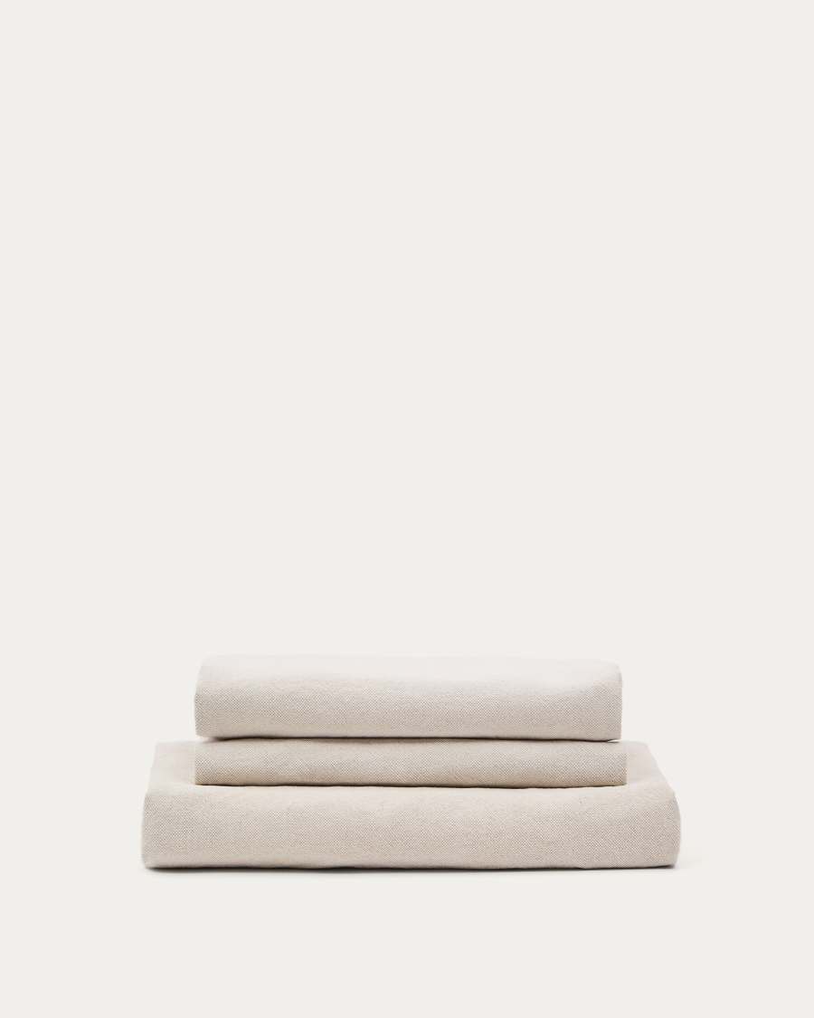 Zenira 3-seater sofa cover with cushions in beige cotton and linen 230cm