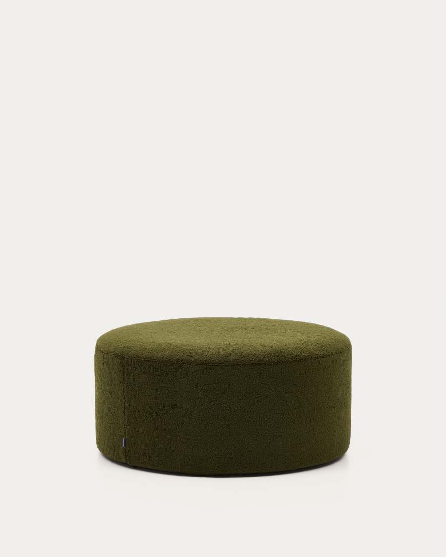 Kaeli footrest with removable cover in green bouclé Ø 90 cm