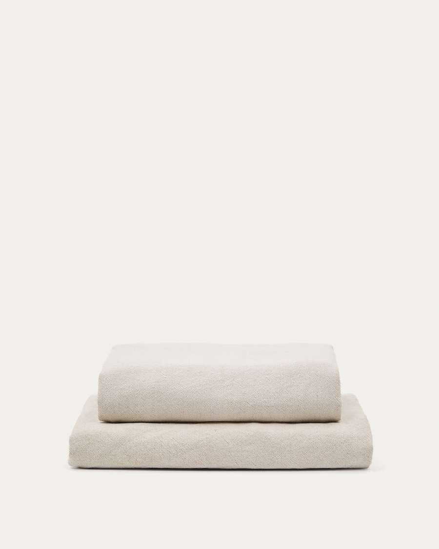Zenira beige cotton and linen footrest cover 90 x 90cm
