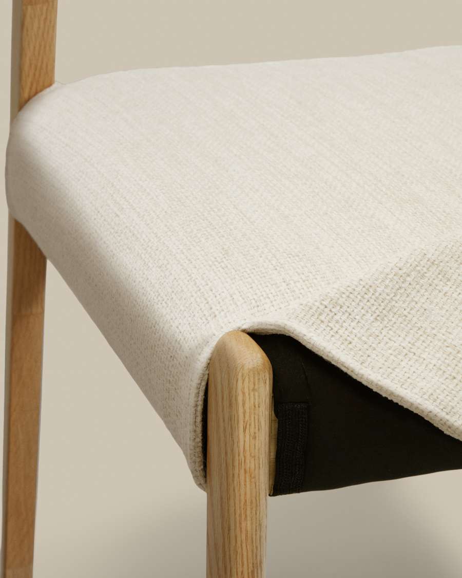 Cudia Stuhl abnehmbarer Bezug Chenille beige massive Eiche Natur-Finish FSC Mix Credit
