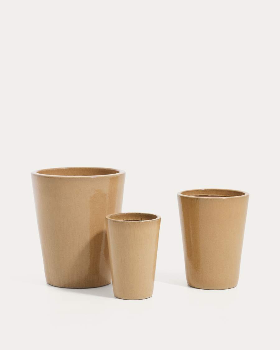 Rotja set of 3 terracotta planters with glazed beige finish Ø 26 / 35 / 47 cm