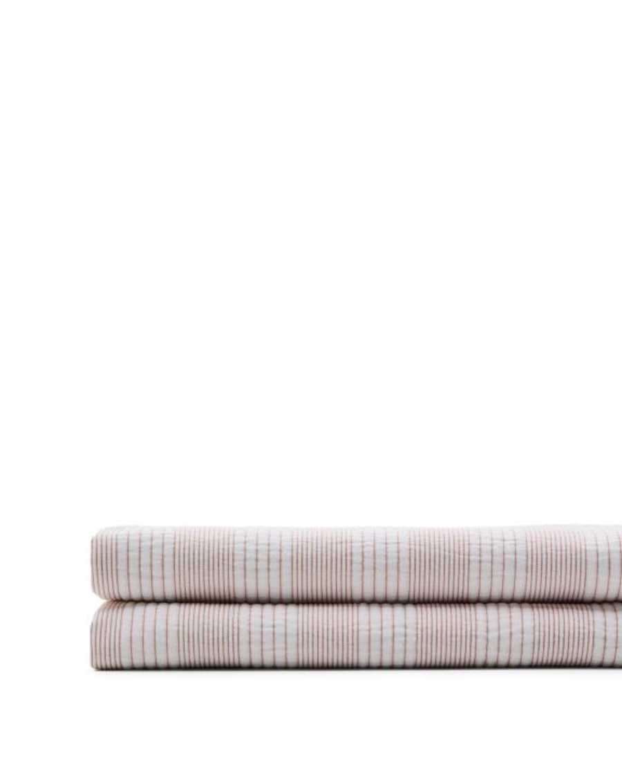 Macie red and beige striped 100% cotton bedspread for 150/160cm bed