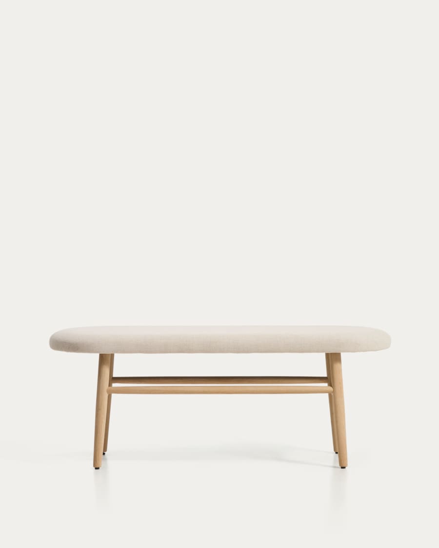 Helda bench in beige chenille and solid oak wood FSC Mix Credit 122 cm